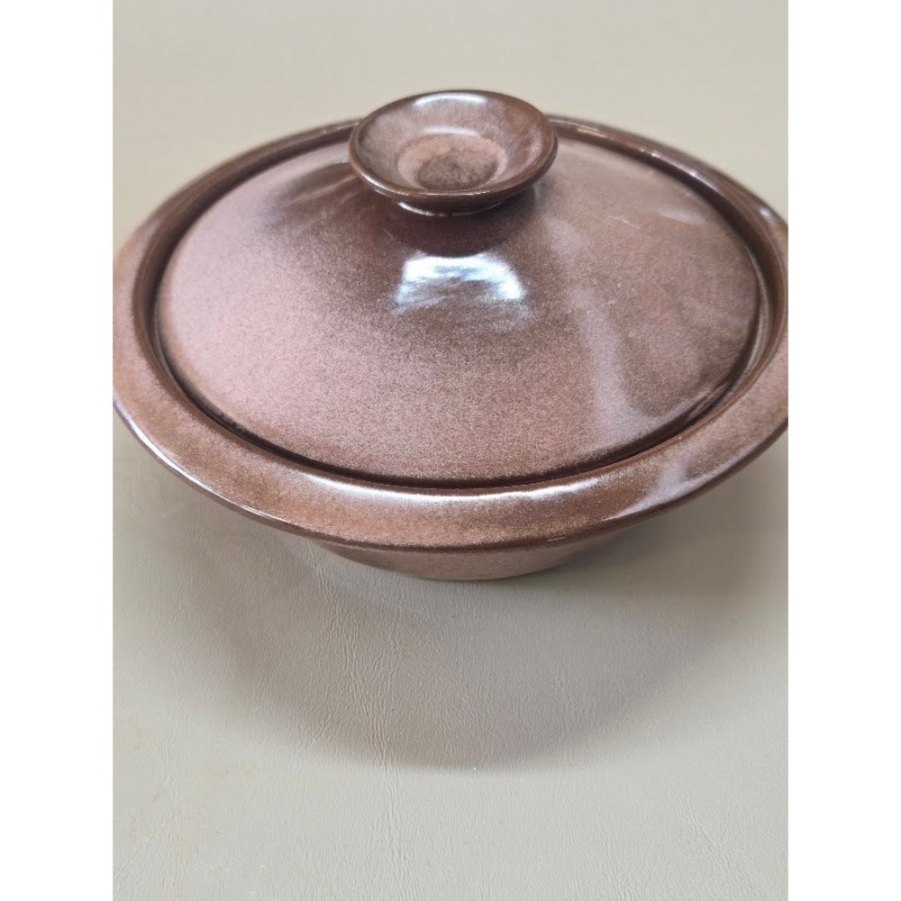 Frankoma Pottery 6U Brown Casserole Dish with Lid Vintage Ceramic Serving Bowl
